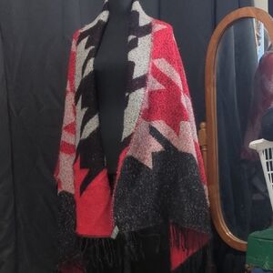 Red and Black Geometric Patterned Shawl From Express